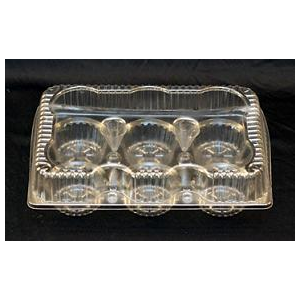 CLEAR PLASTIC HINGED 6 MUFFIN CONTAINER